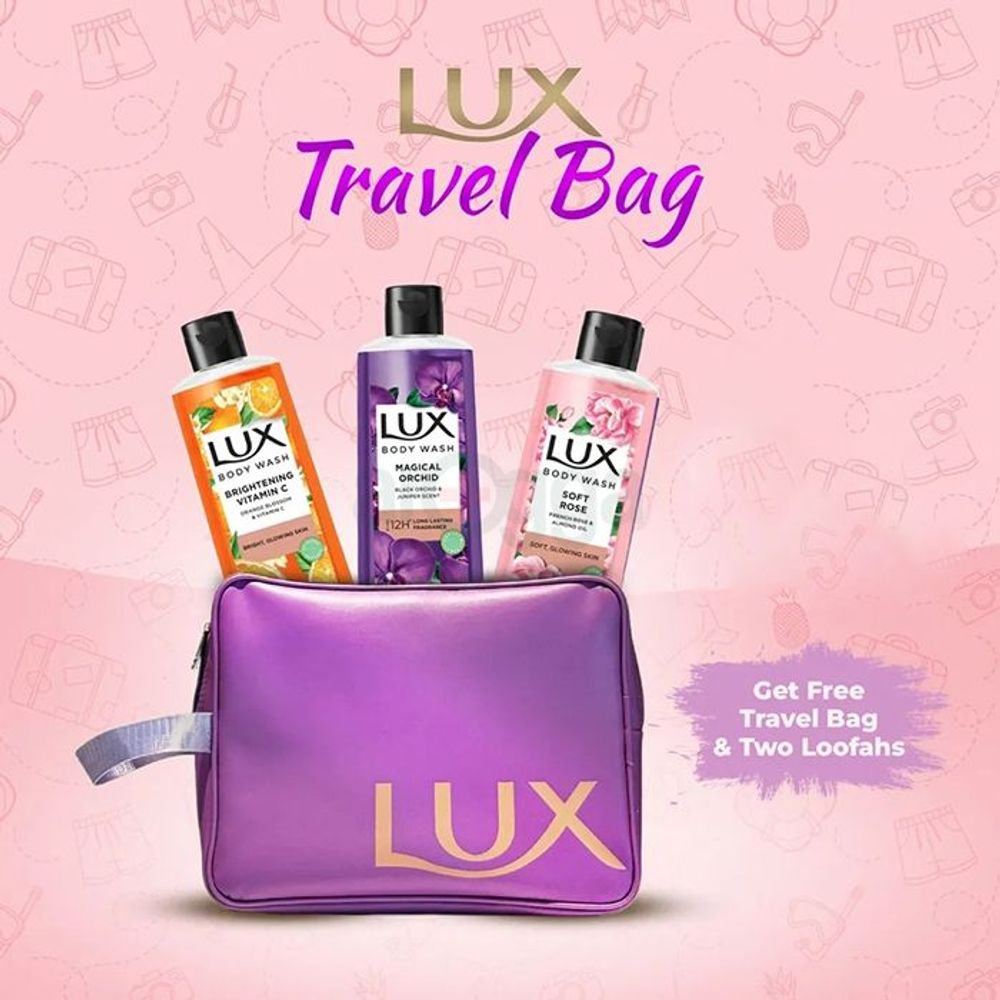 Buy 3 Lux Body Wash (Orange Blossom, Black Orchid & French Rose 245ml) Get Travel Bag FREE  