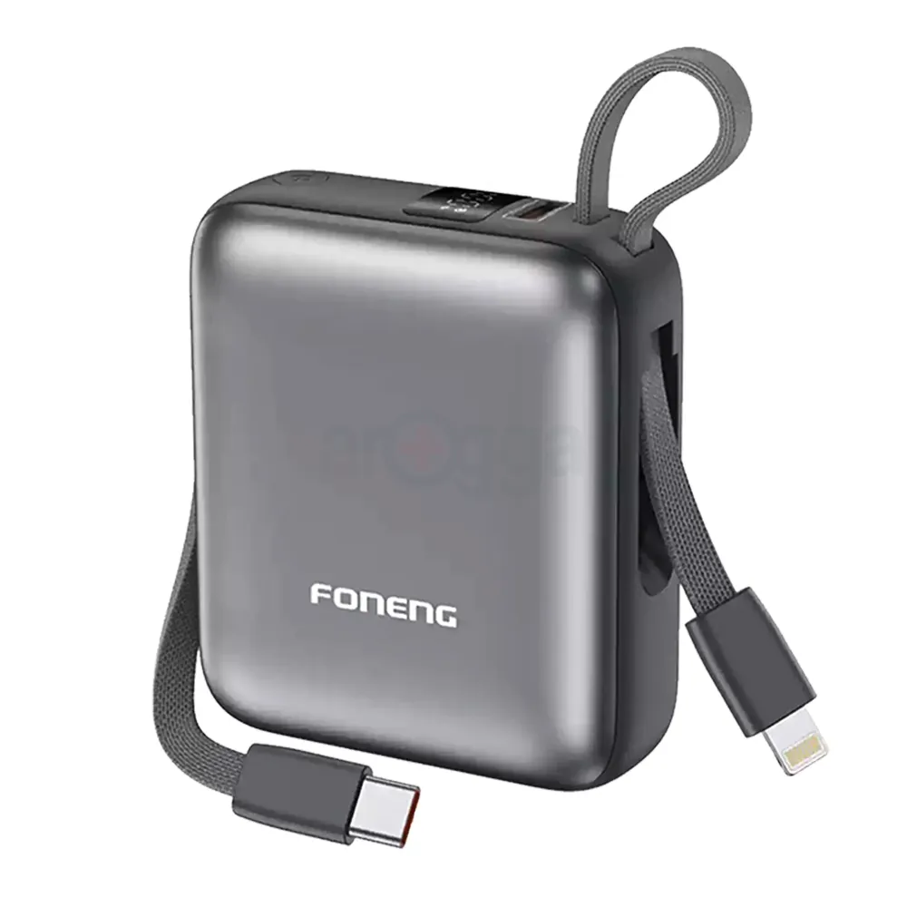 Foneng PX115 10000mAh Mini 22.5W Power Bank with 2 Built-in Cables - Dark Gray  