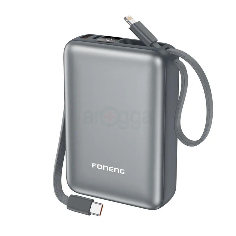 Foneng PX116 20000mAh 22.5W Mini Power Bank with 2 Built-in Cables - Dark Gray  