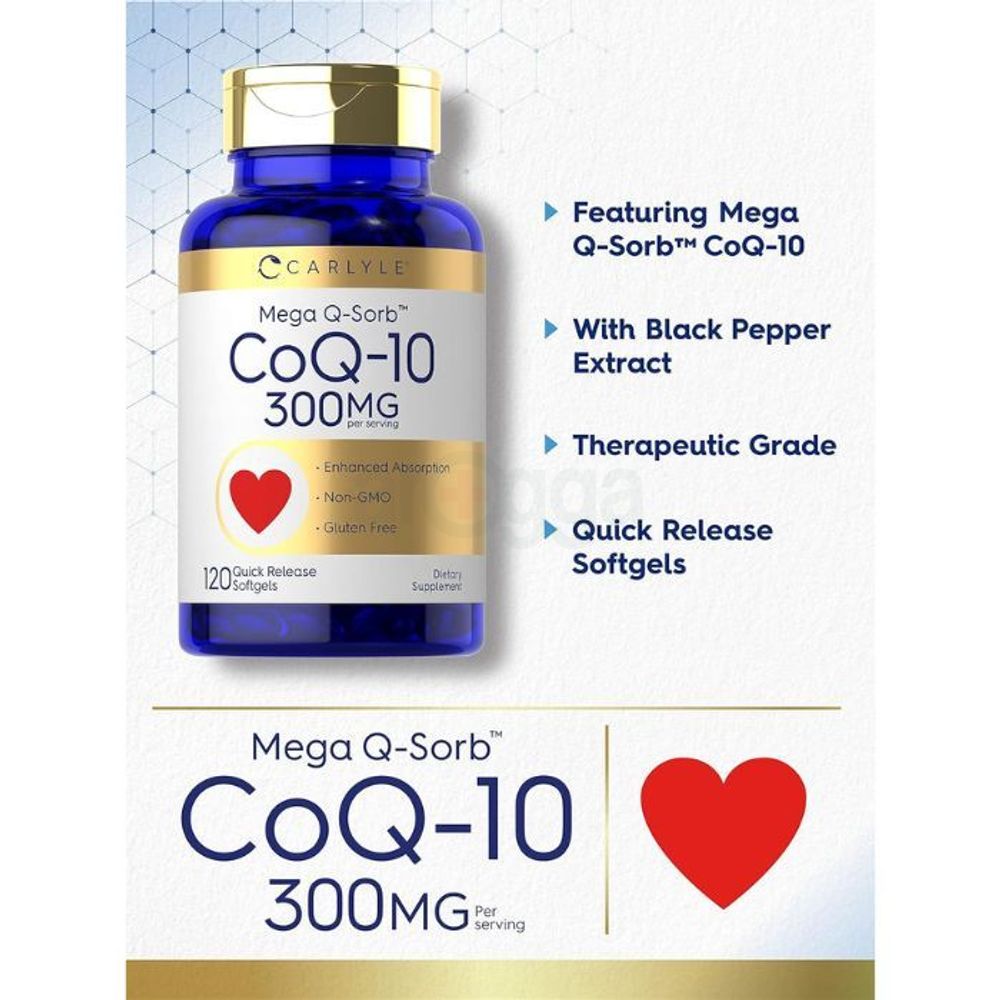 Carlyle Mega Q-Sorb CoQ-10 - 300mg - 120 Quick Release Softgels  
