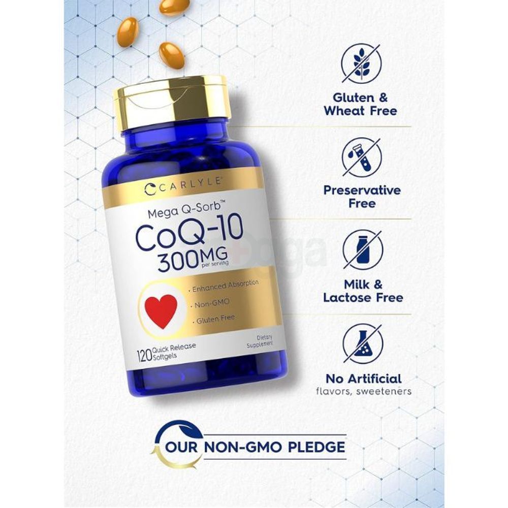 Carlyle Mega Q-Sorb CoQ-10 - 300mg - 120 Quick Release Softgels  