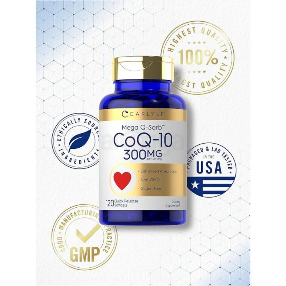 Carlyle Mega Q-Sorb CoQ-10 - 300mg - 120 Quick Release Softgels  