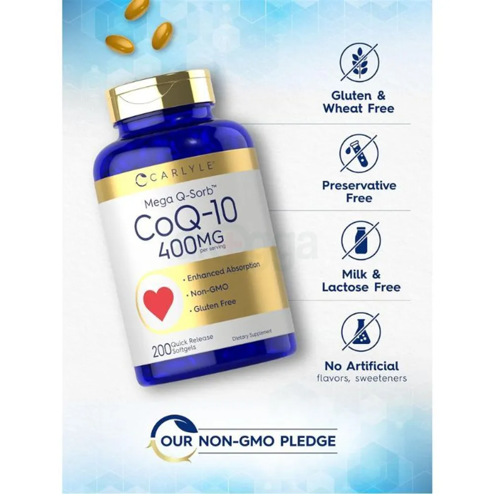 Carlyle Coq10 400mg Non-GMO and Gluten Free Supplement with High Absorption - 200 Quick Release Softgels  