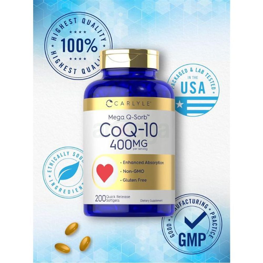Carlyle Coq10 400mg Non-GMO and Gluten Free Supplement with High Absorption - 200 Quick Release Softgels  