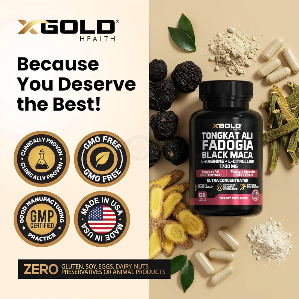 X Gold Tongkat Ali Fadogia Black Maca - 1,700mg - 120 Capsules  