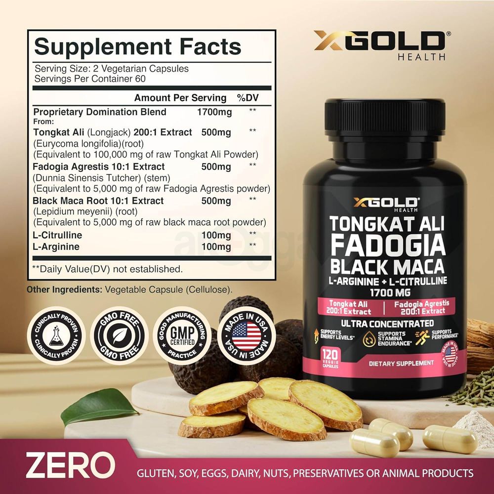 X Gold Tongkat Ali Fadogia Black Maca - 1,700mg - 120 Capsules  