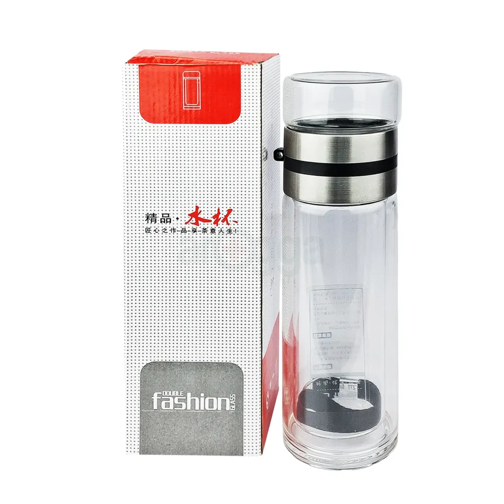 Glass Water Bottle With Double Fasion Glass  