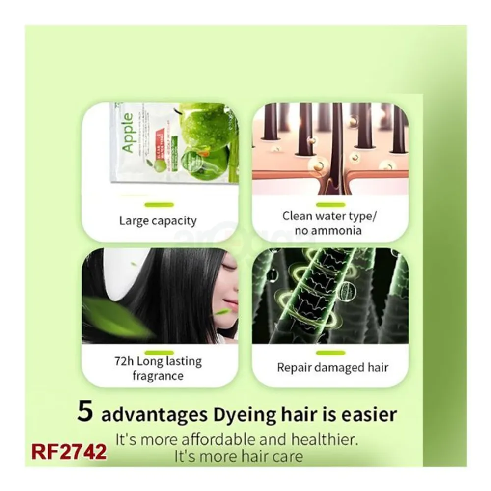Apple Ammonia Free Black Semi Permanent Hair Dye Cream Shampoo, Clear Water Type (Black) 30ml  