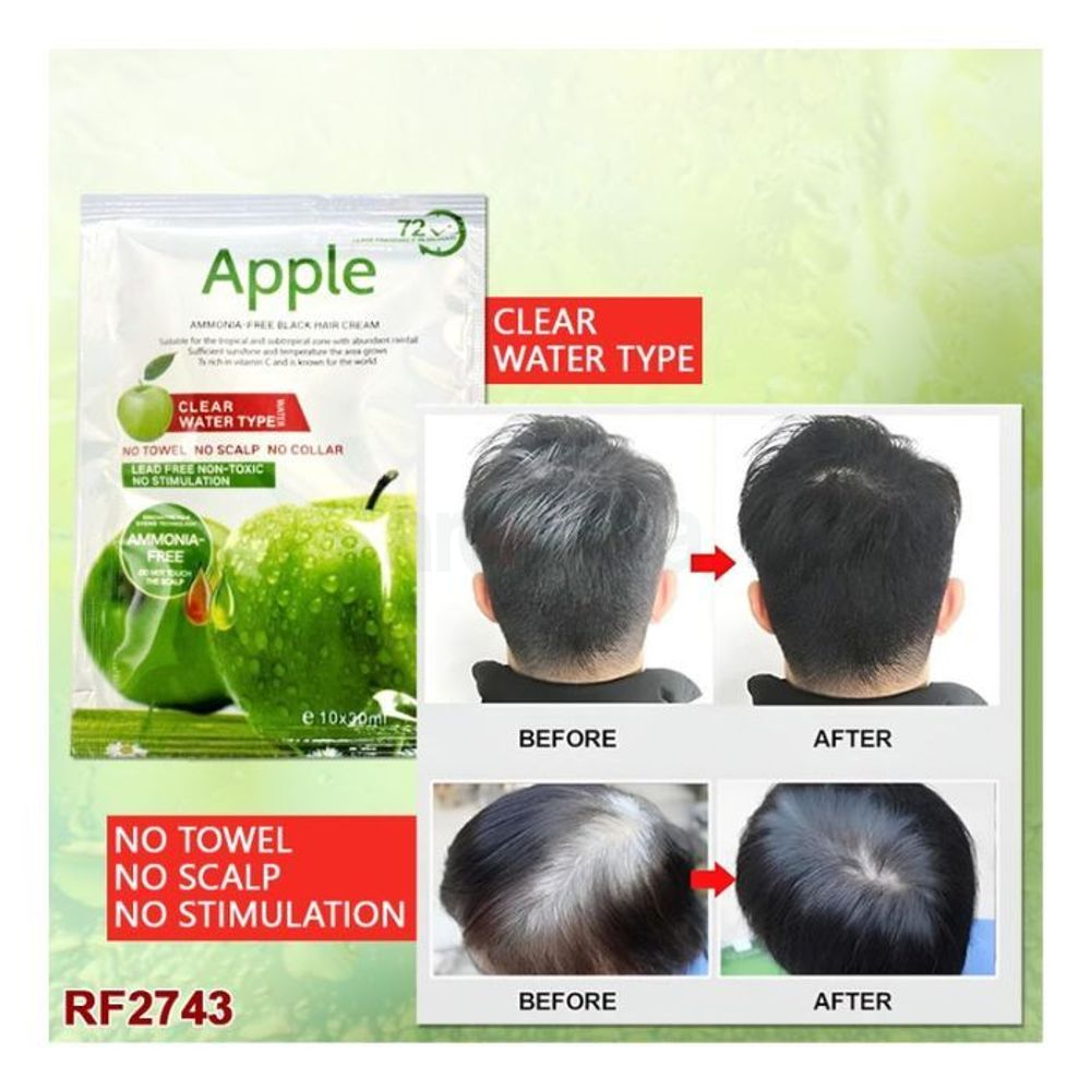 Apple Ammonia Free Black Semi Permanent Hair Dye Cream Shampoo, Clear Water Type (Black) 30ml  