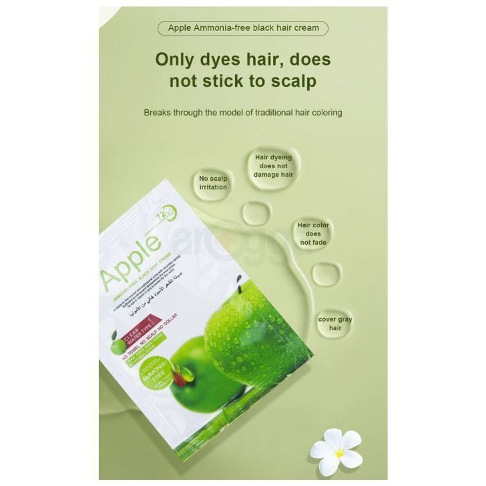 Apple Ammonia Free Black Semi Permanent Hair Dye Cream Shampoo, Clear Water Type (Black) 30ml  