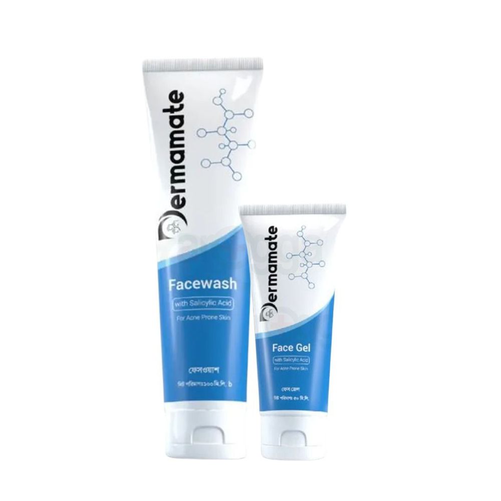 Dermamate Face Wash for Acne Prone Skin 100ml with Dermamate Face Gel for Acne Prone Skin 50ml Combo  