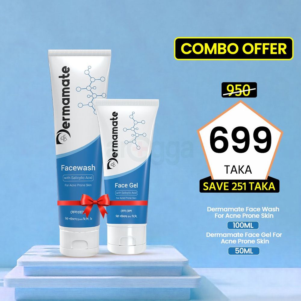 Dermamate Face Wash for Acne Prone Skin 100ml with Dermamate Face Gel for Acne Prone Skin 50ml Combo  