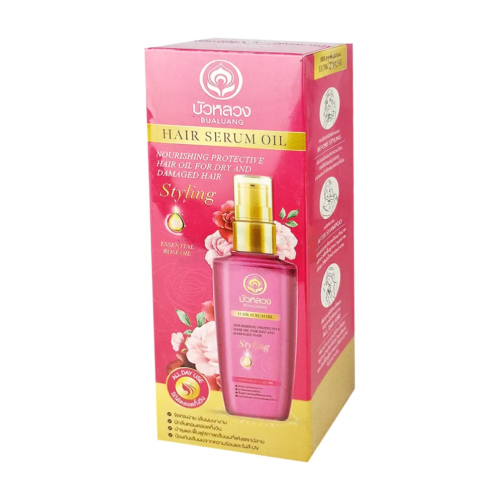 Bualuang Hair Serum Oil Nourishing Protective Hair Oil for Dry and Damaged Hair with Essential Rose Oil 85ml  