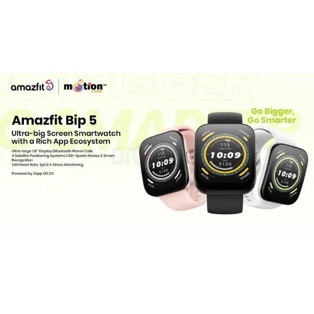 Amazfit Bip 5 Smartwatch 1.91" Ultra Large TFT Display Water Resistant GPS Smartwatch - Black  