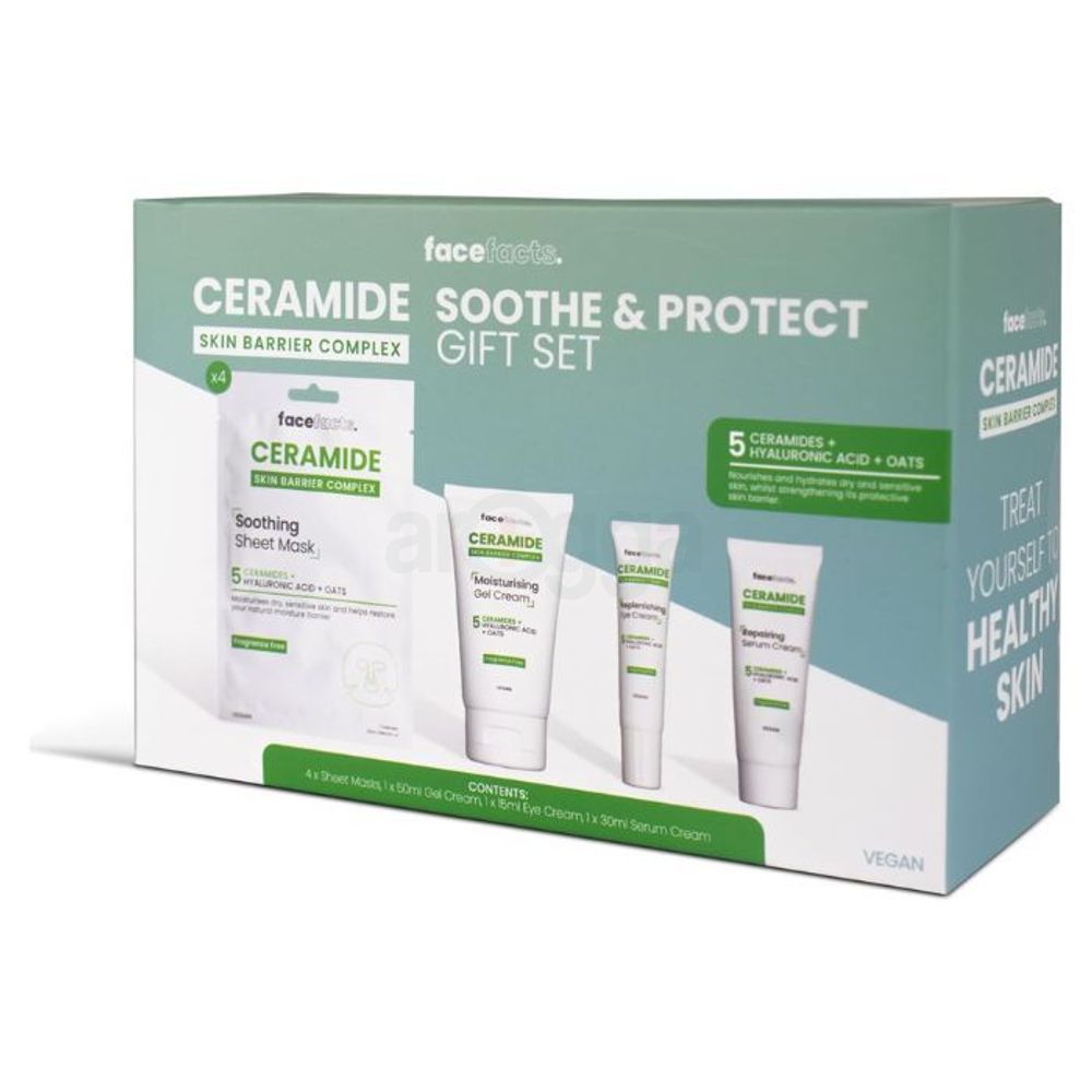 FaceFacts Ceramide Skin Barrier Complex Soothe & Protect Gift Set (Sheet Mask, Gel Cream, Eye Cream & Serum Cream)  