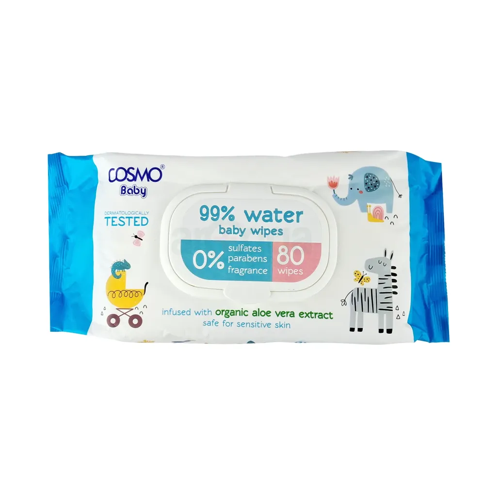 COSMO Baby 99% Water Baby Wipes 80 Sheets with Organic Aloe Vera Extract for Sensitive Skin(Made in Dubai)  