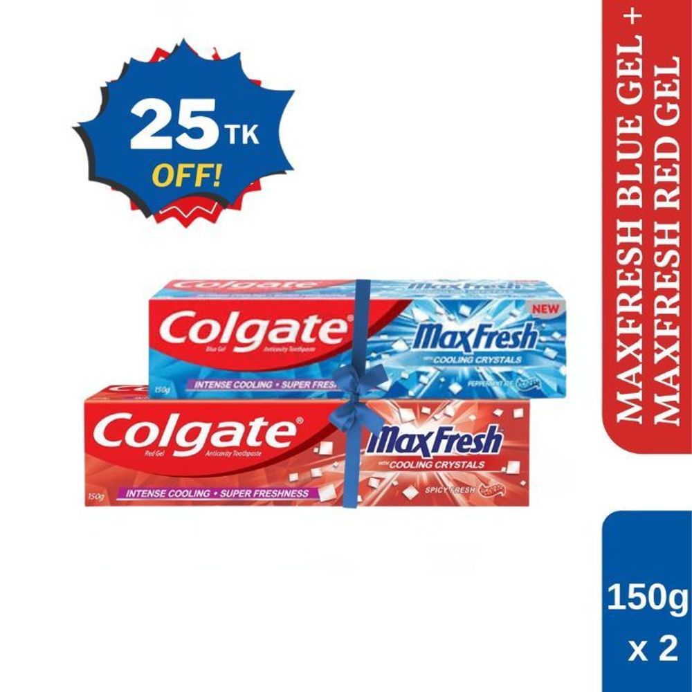 Colgate Max Fresh Red Gel Toothpaste 150g + Colgate Max Fresh Blue Gel Toothpaste 150g Combo Pack  