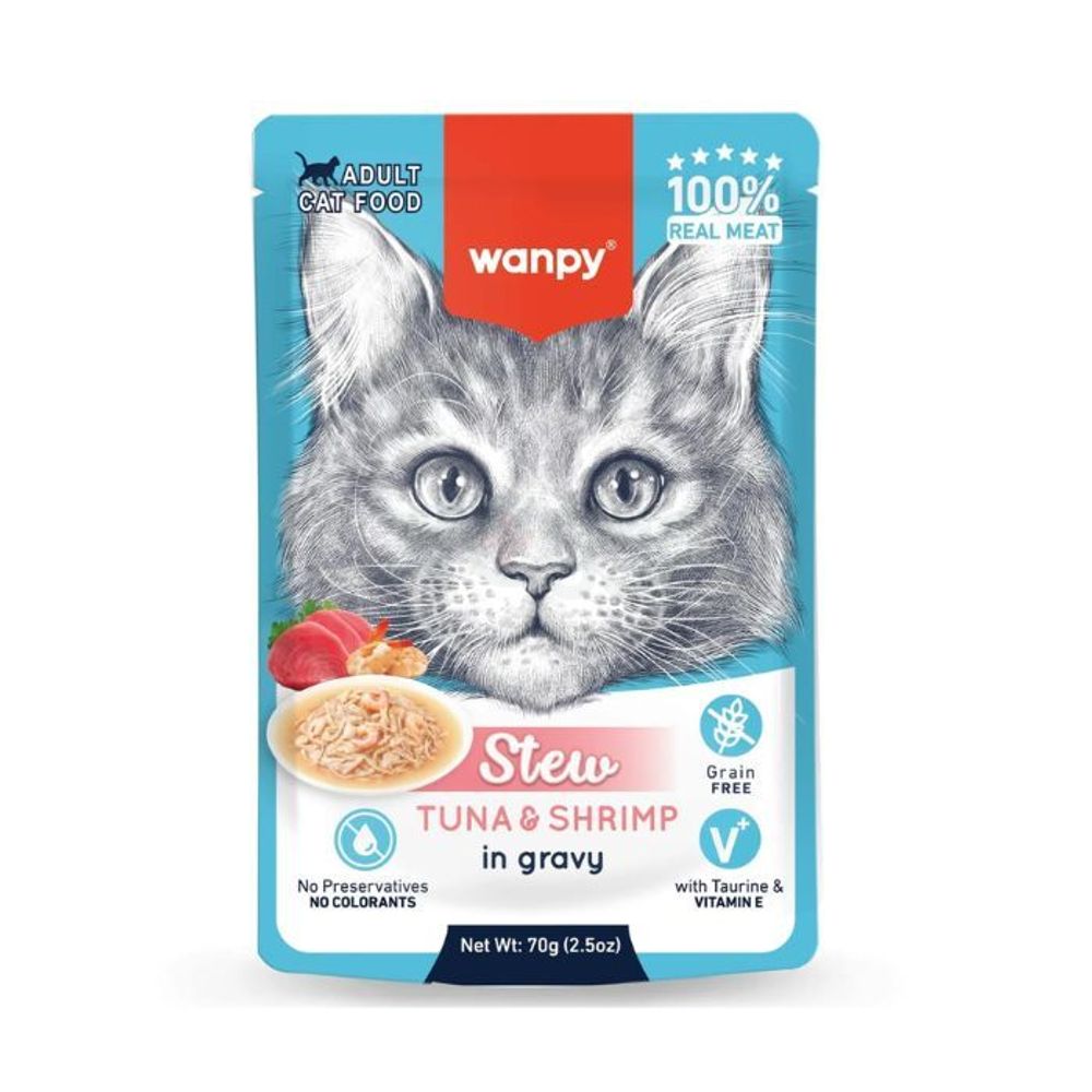 Wanpy Stew Tuna & Shrimp in Gravy Adult Cat Food 70g price in ...