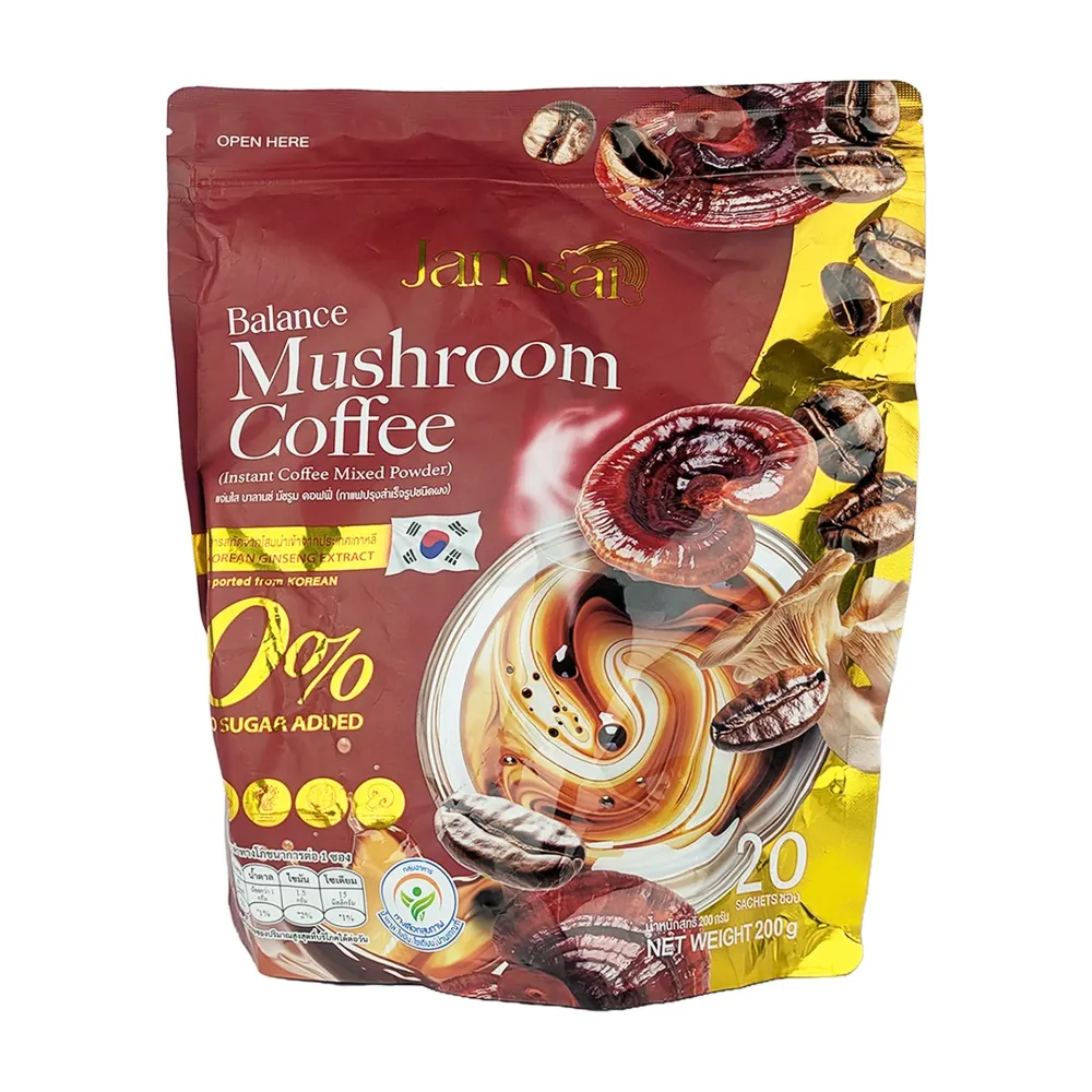 Jamsai Balance Mushroom Coffee Instant Powder Mix Drink Control Hunger No Sugar (20 Sachets × 10g)  