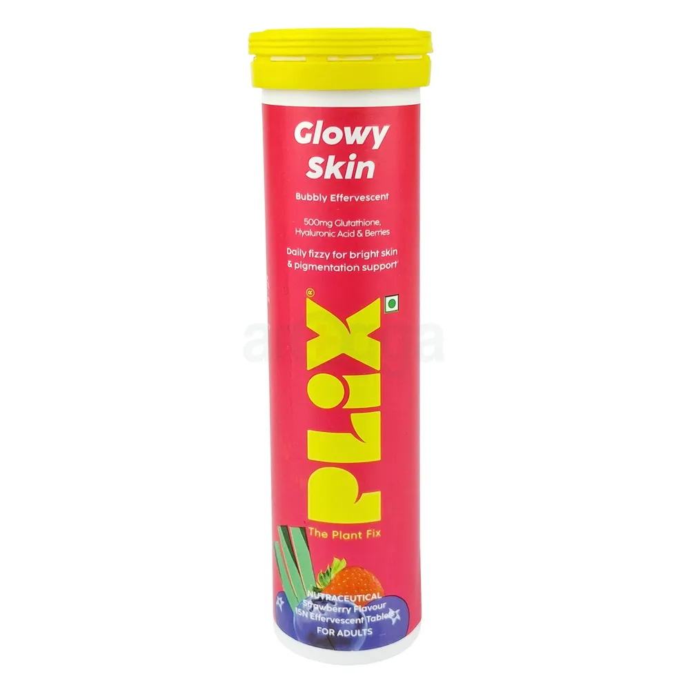 PLIX Glutathione Effervescent Tablets for Glowy Skin – Strawberry Flavour (15 Tablets)  