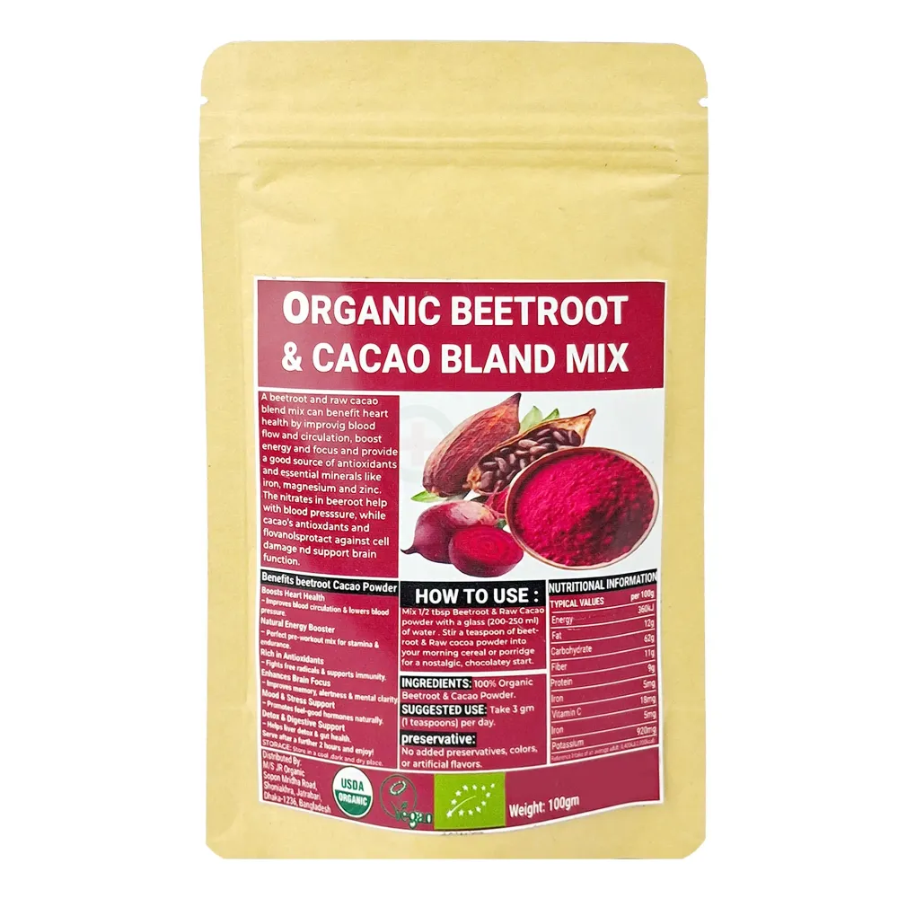 Organic Beetroot & Cacao Blend Mix Powder – 100gm | Natural Energy & Heart-Health Superfood  