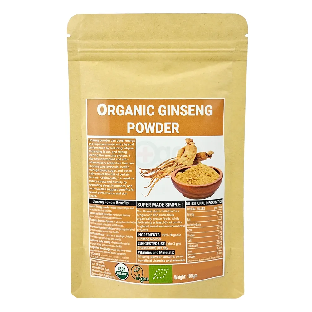 Organic Ginseng Powder 100gm – 100% Pure USDA Organic Energy & Immunity Booster  