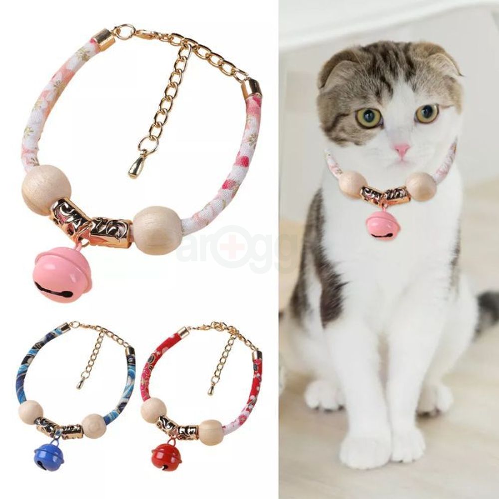 Pet Cat Retro-Style Neck Collar Belt with Multi Colour Bell  