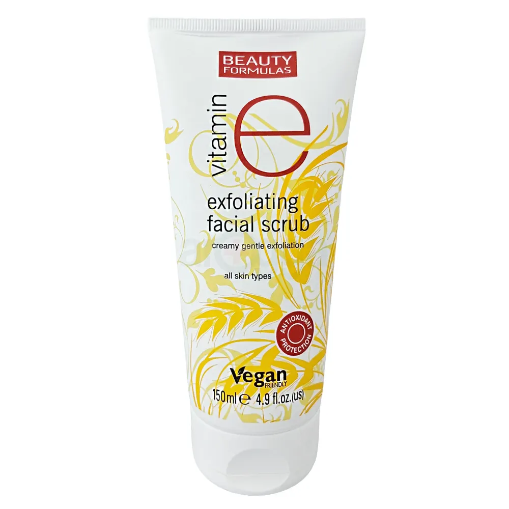 Beauty Formulas Vitamin E Exfoliating Facial Scrub 150ml – Creamy Gentle Exfoliator for All Skin Types  