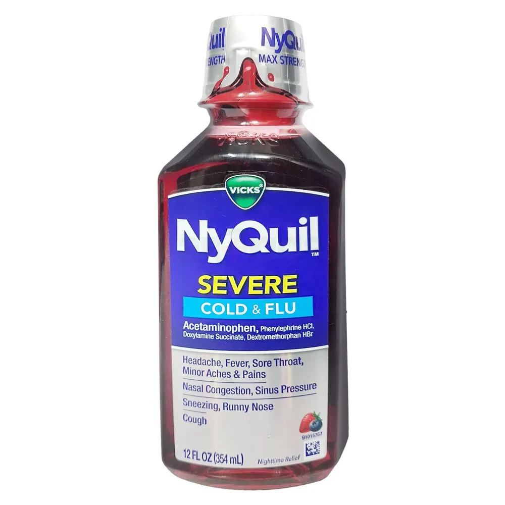 Vicks NyQuil Severe Cold & Flu Nighttime Cold & Cough Multi-Symptom Relief Liquid, Relieves Sneezing, Runny Nose & Cough (354 mL)  