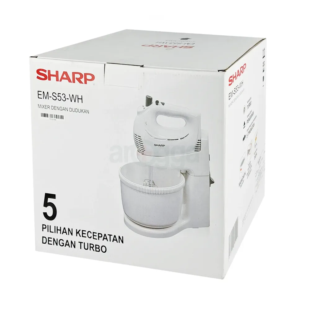 Sharp EM-S-53 -WH Stand Mixer – 320W Power, 5 Speed Settings with Turbo ...