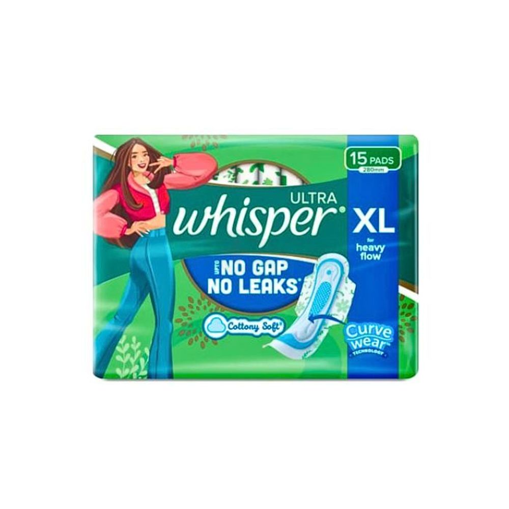 Whisper Ultra Cottony Soft Sanitary Pads with Wings XL for Heavy Flow 15's Pack  