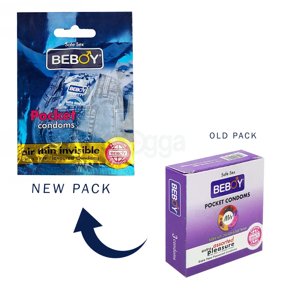 Beboy Extra Time Air Thin Invisible Condom (BubbleGum Flavour) Pocket Pack- 3Pcs(India)  