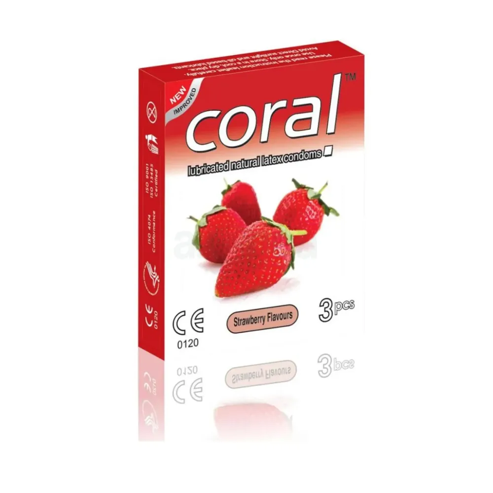Coral Condom Strawberry Flavoured 3's Pack  
