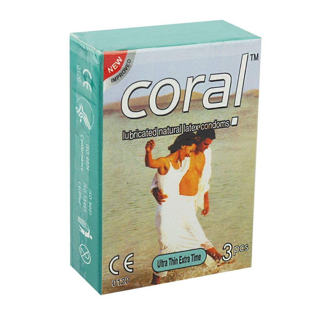 Coral-Ultra Thin Extra Time Lubricated Natural Latex Condom-Single Pack-3x1 = 3 Piece  