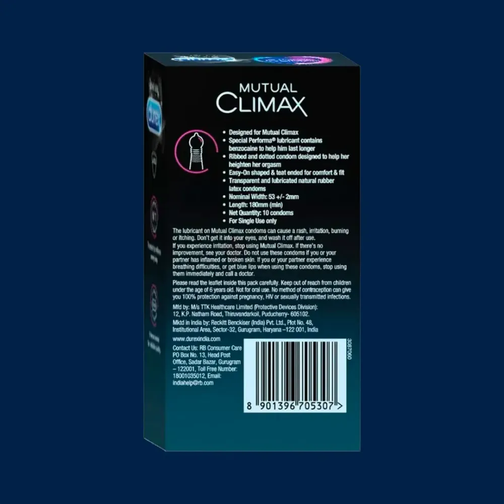 Durex Mutual Climax Dotted and Ribbed Condom - 10Pcs Pack(India)  