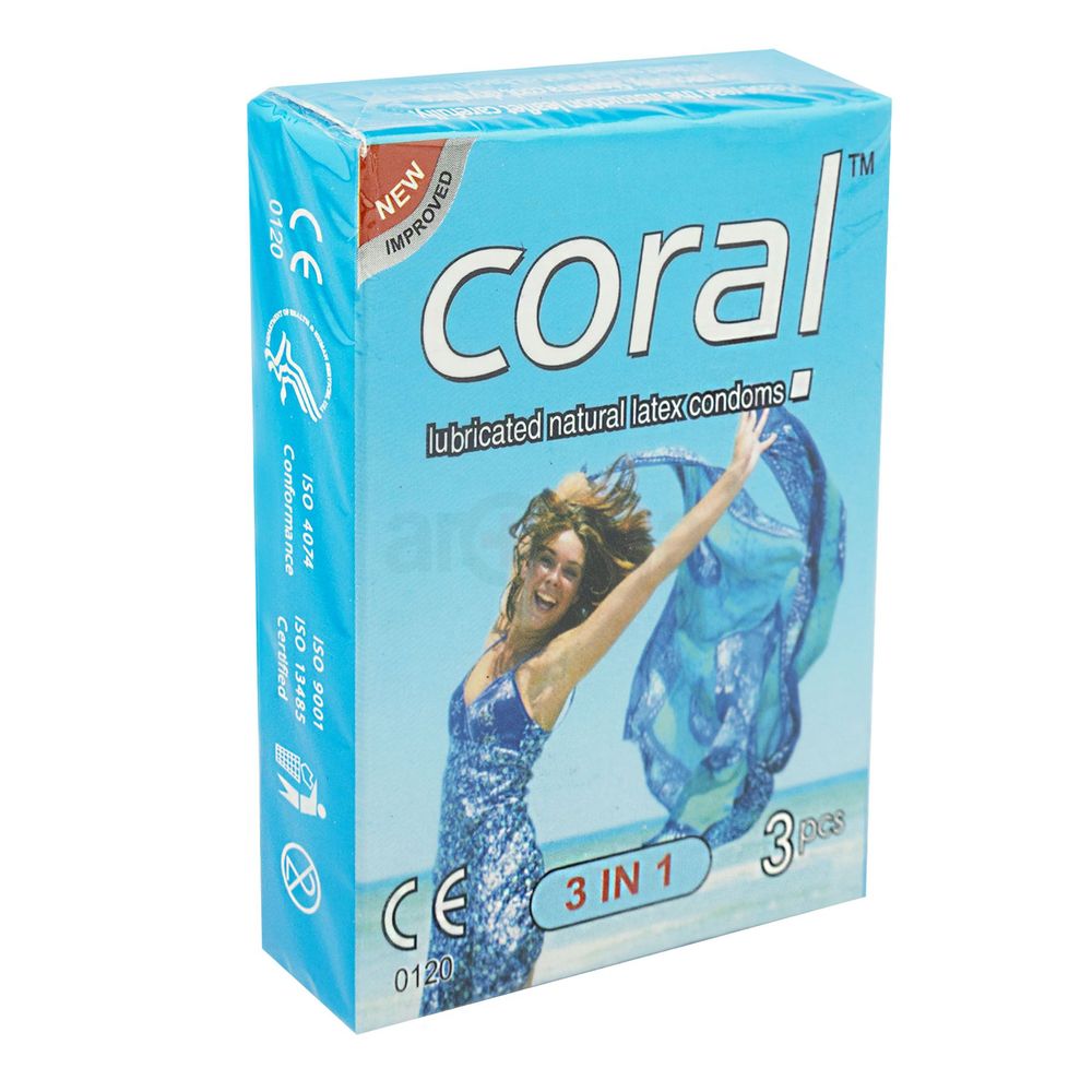 Coral 3 in 1 Lubricated Natural Latex Condom Single Pack 3x1= 3pcs  