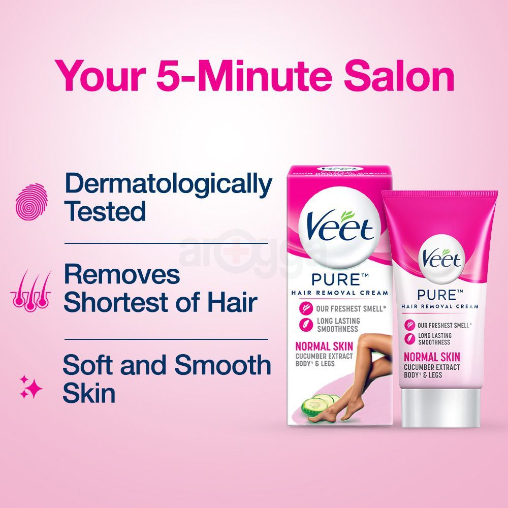 Veet Pure™ Hair Removal Cream 25g Normal Skin for Body & Legs, Freshest Smell with Organic Aloe Vera and Rose Extract  