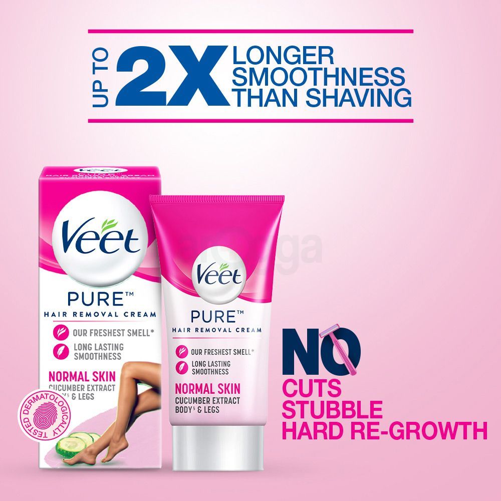 Veet Pure™ Hair Removal Cream 25g Normal Skin for Body & Legs, Freshest Smell with Organic Aloe Vera and Rose Extract  