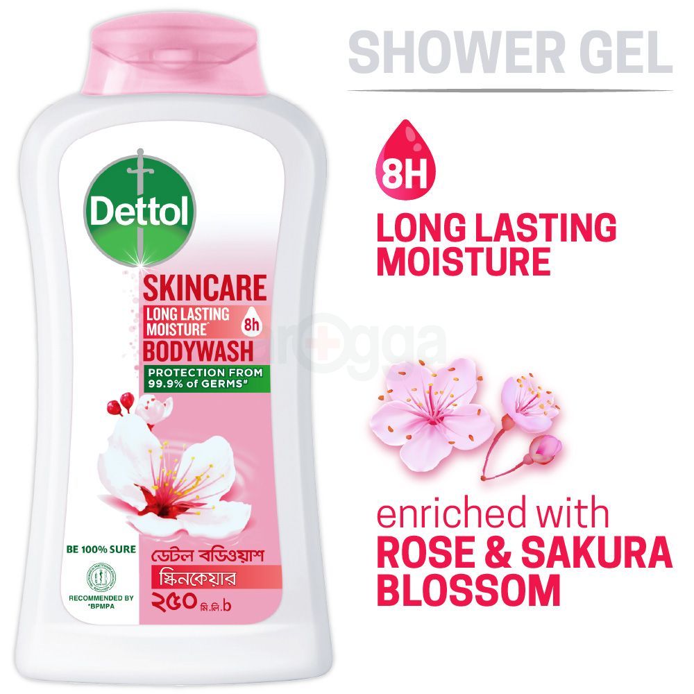 Dettol Antibacterial Body Wash Skincare Rose & Sakura Blossom with 8 Hours Long Lasting Moisture 250ml Shower Gel  