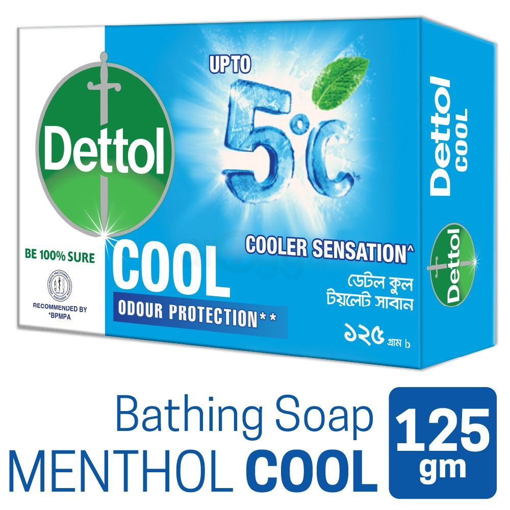 Dettol Soap Cool 125gm Bathing Bar, Soap with Crispy Menthol  