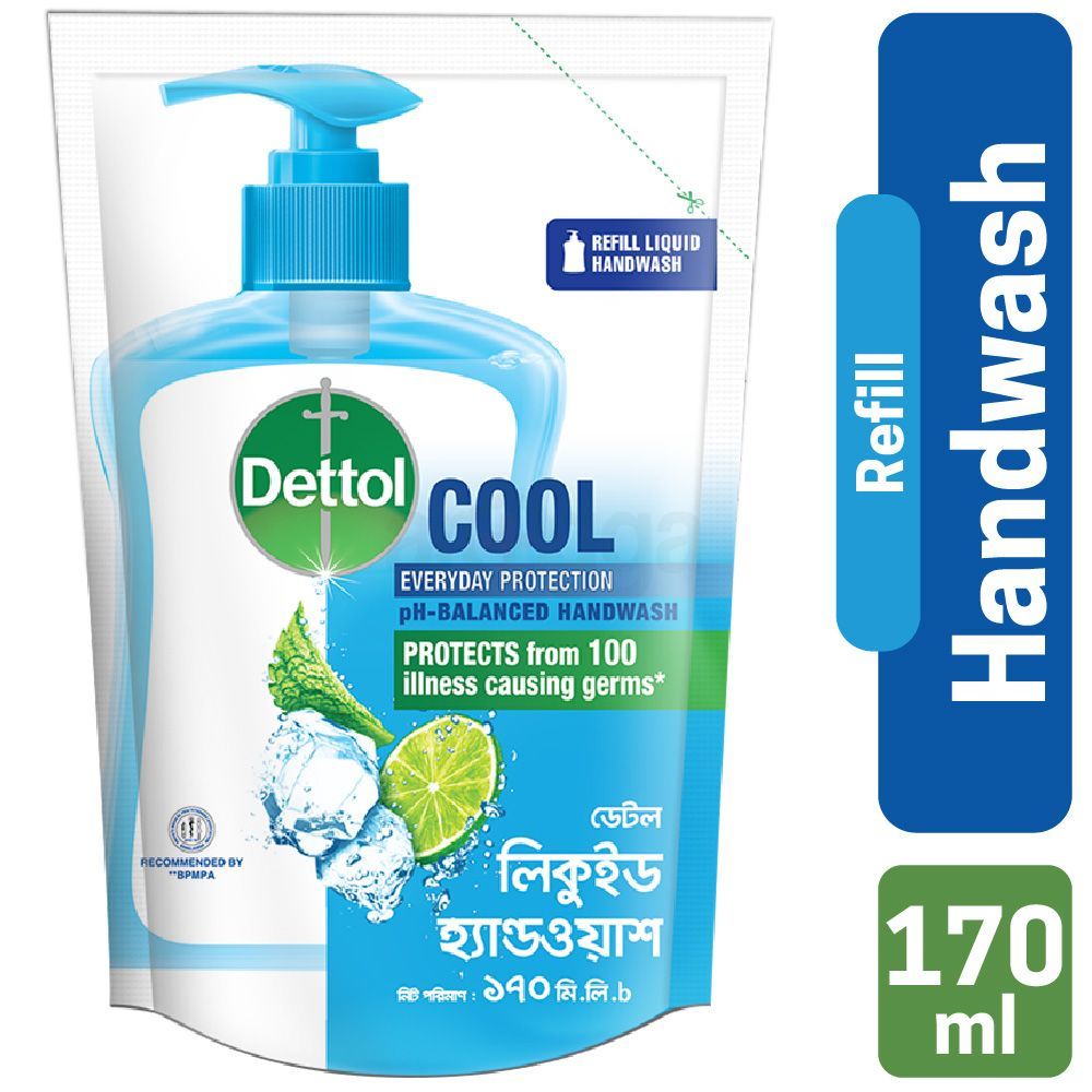 Dettol Handwash Cool 170ml Refill pH-Balanced Liquid Soap with Menthol  