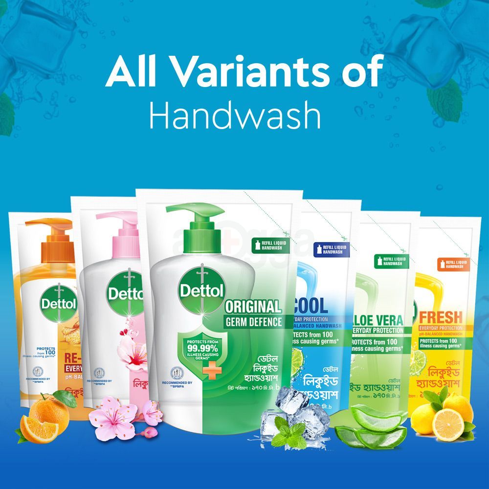 Dettol Handwash Cool 170ml Refill pH-Balanced Liquid Soap with Menthol  