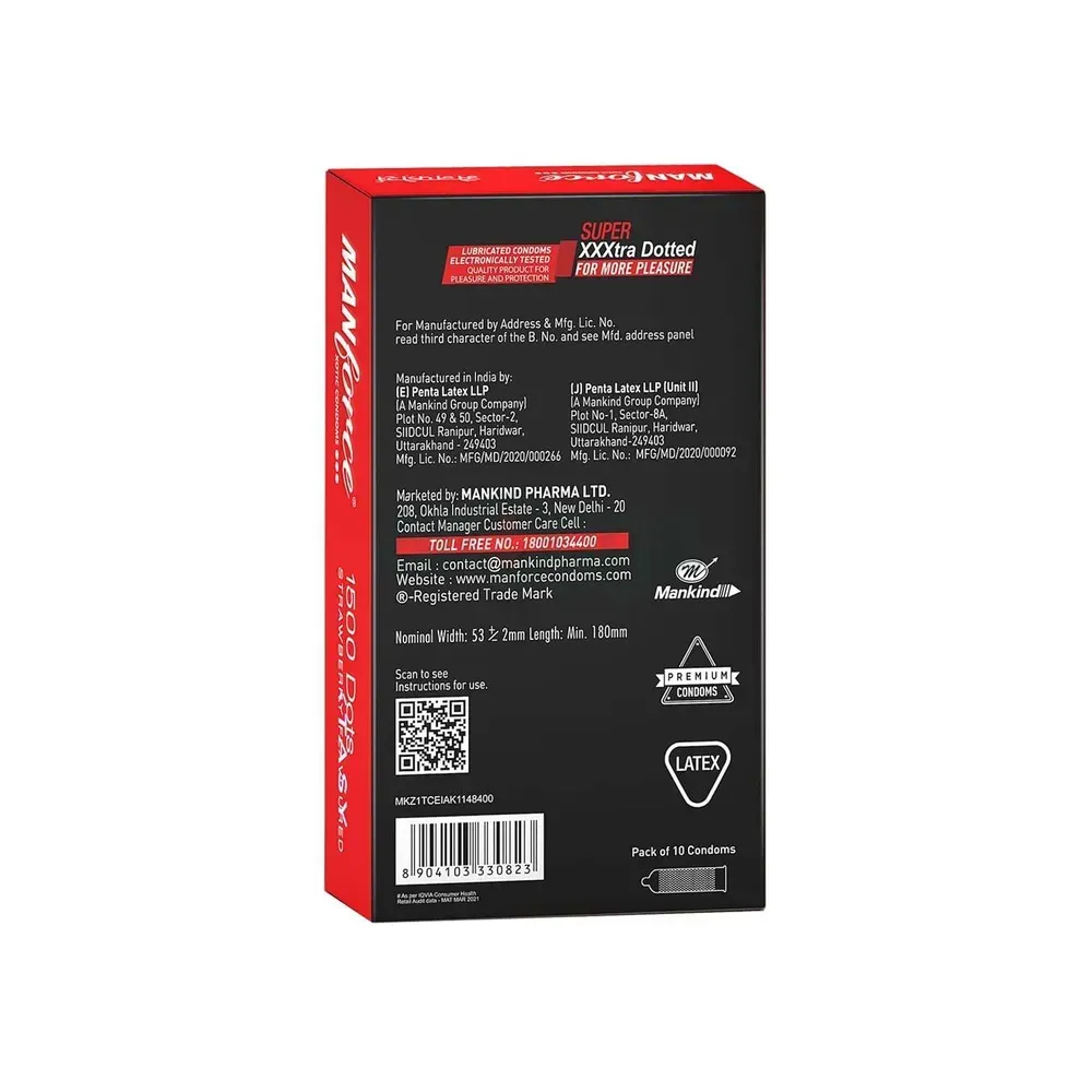 Manforce Xotic Strawberry Flavoured 1500 Dots Condom - 10Pcs Pack  