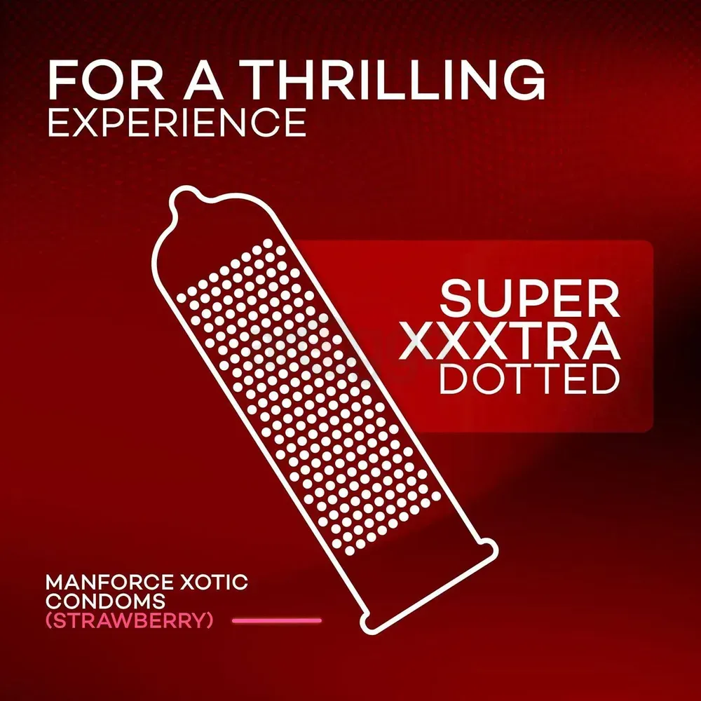 Manforce Xotic Strawberry Flavoured 1500 Dots Condom - 10Pcs Pack  