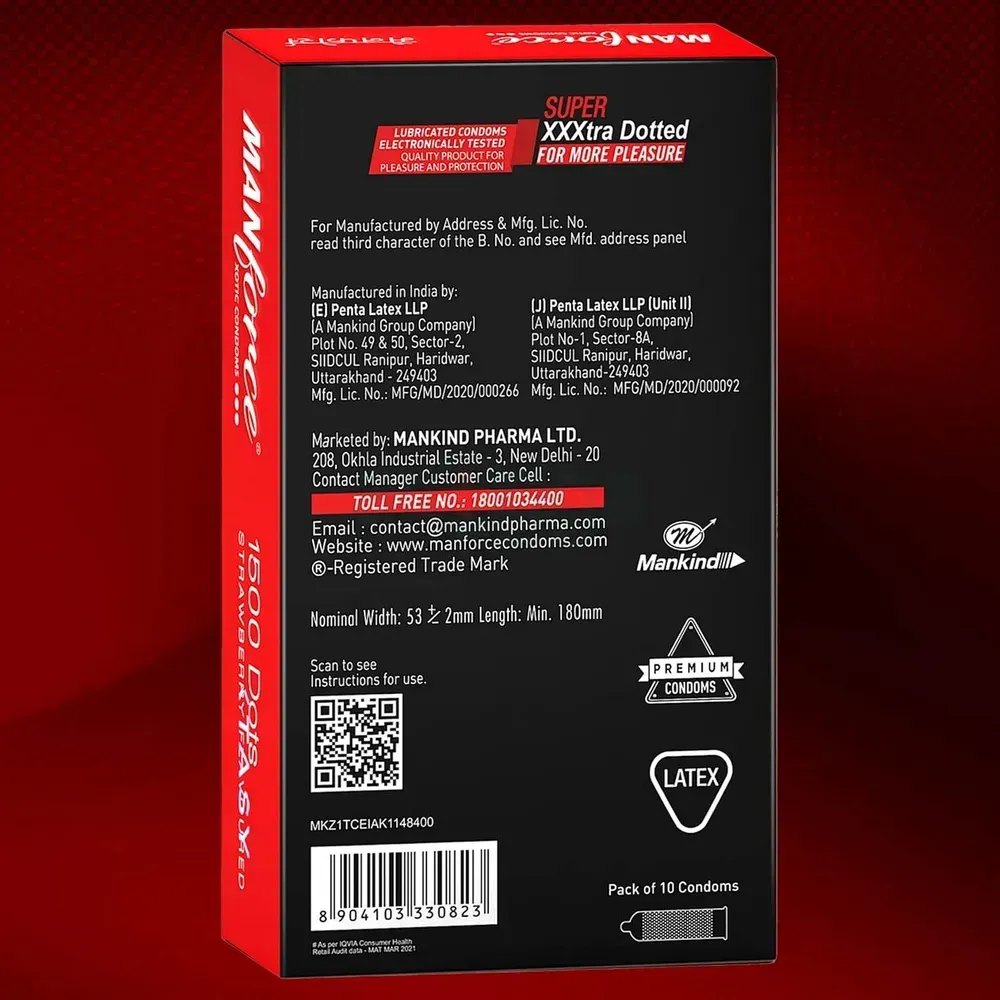 Manforce Xotic Strawberry Flavoured 1500 Dots Condom - 10Pcs Pack  