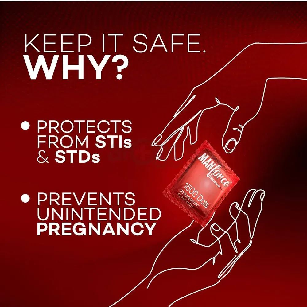 Manforce Xotic Strawberry Flavoured 1500 Dots Condom - 10Pcs Pack  