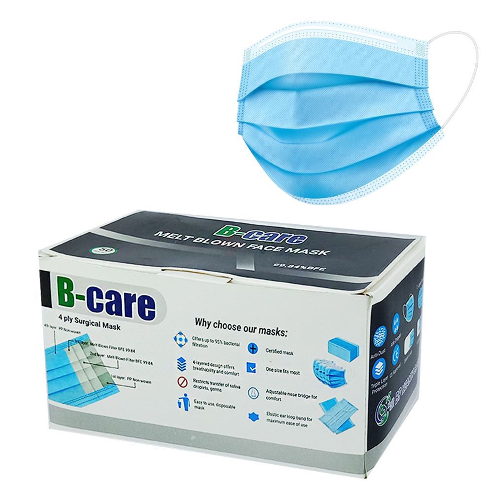 Face Mask Surgical 3 Layers with Nose Pin 50pcs Box Black (B-Care)  