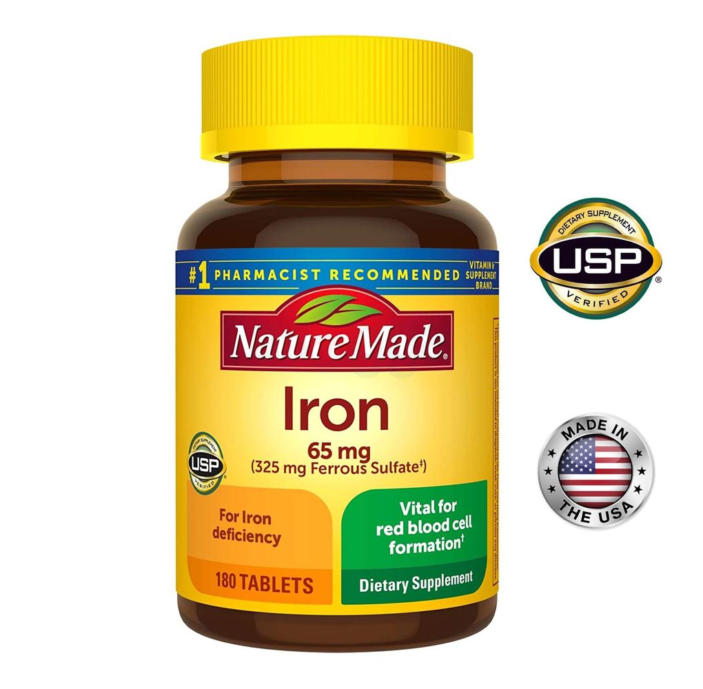 Nature Made Iron  From Ferrous Sulfate Enables Red Blood Cells To Carry Oxygen Throughout The Body 65mg 180 Tablets 65mg Tablet