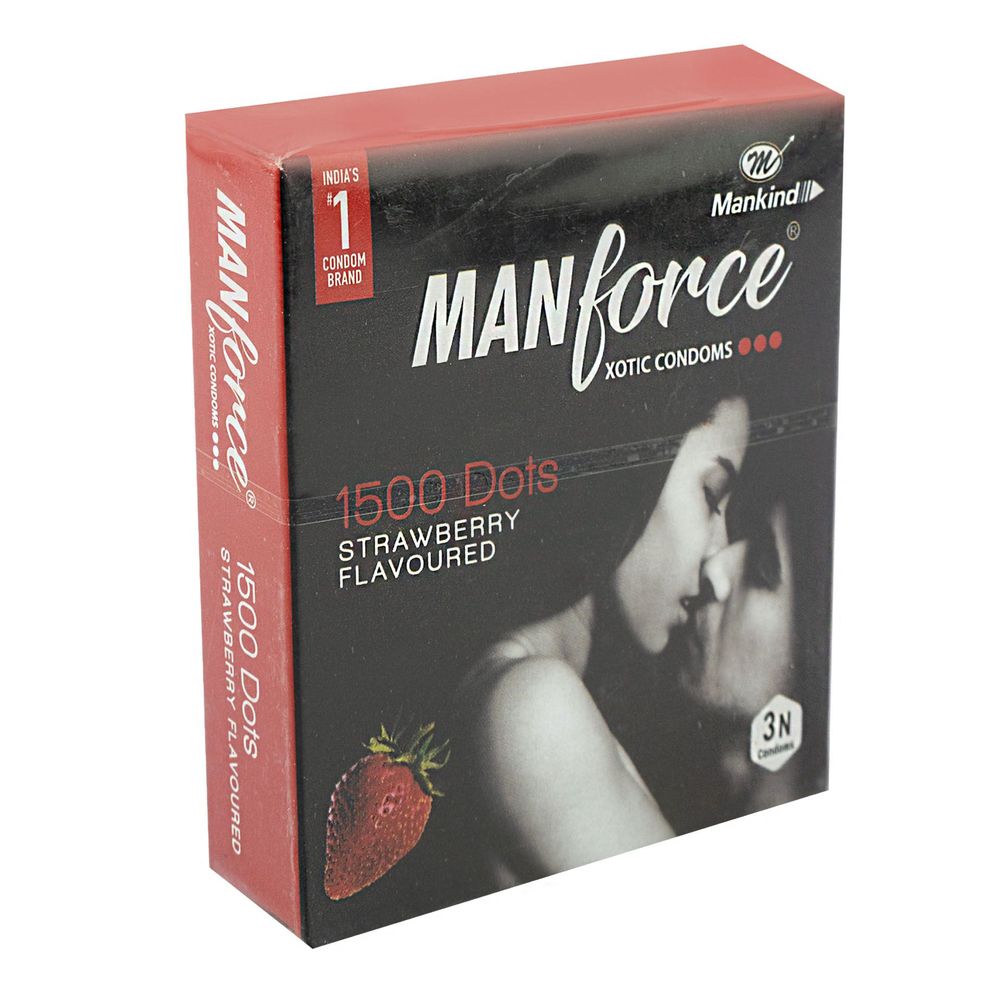 Manforce Xotic Strawberry 1500 Dotted Condom - 3Pcs Pack(India)  