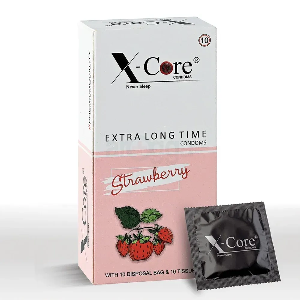 X-Core Extra Time Long Lasting Dotted Condom (Strawberry Flavoured) - 10Pcs Pack(India)  